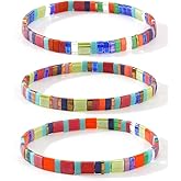 SHINUS BOHO Tila Flat Colorful Beaded Stack Bracelets Set for Women, Trendy Handmade Miyuki Glass Beads Stretch Bohemia Bracelet Festive Holiday Accessories Jewelry Gift.