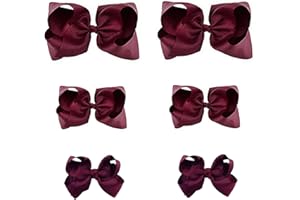 CLIPBAND Maroon Bows for Girls,6PCS Hand-made Grosgrain Ribbon Hair Bows Alligator Clips Hair Accessories for Little Teen Toddler Girls Kids (Maroon)