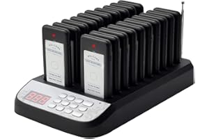 WWMFS Restaurant Buzzer System, 20 Wireless Pagers Buzzers for Restaurants, Set with Vibration, Flashing and Buzzer, Restaurant Pager System for Church, Hospital, Bar, Hotel,Truck (Black)