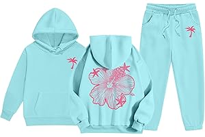 HWMODOU Pink Pom Graphic Hoodie Set for Teen Girls Cute Sweatsuits 2 Piece Oversized Hoodie and Sweatpants Set Preppy Clothes