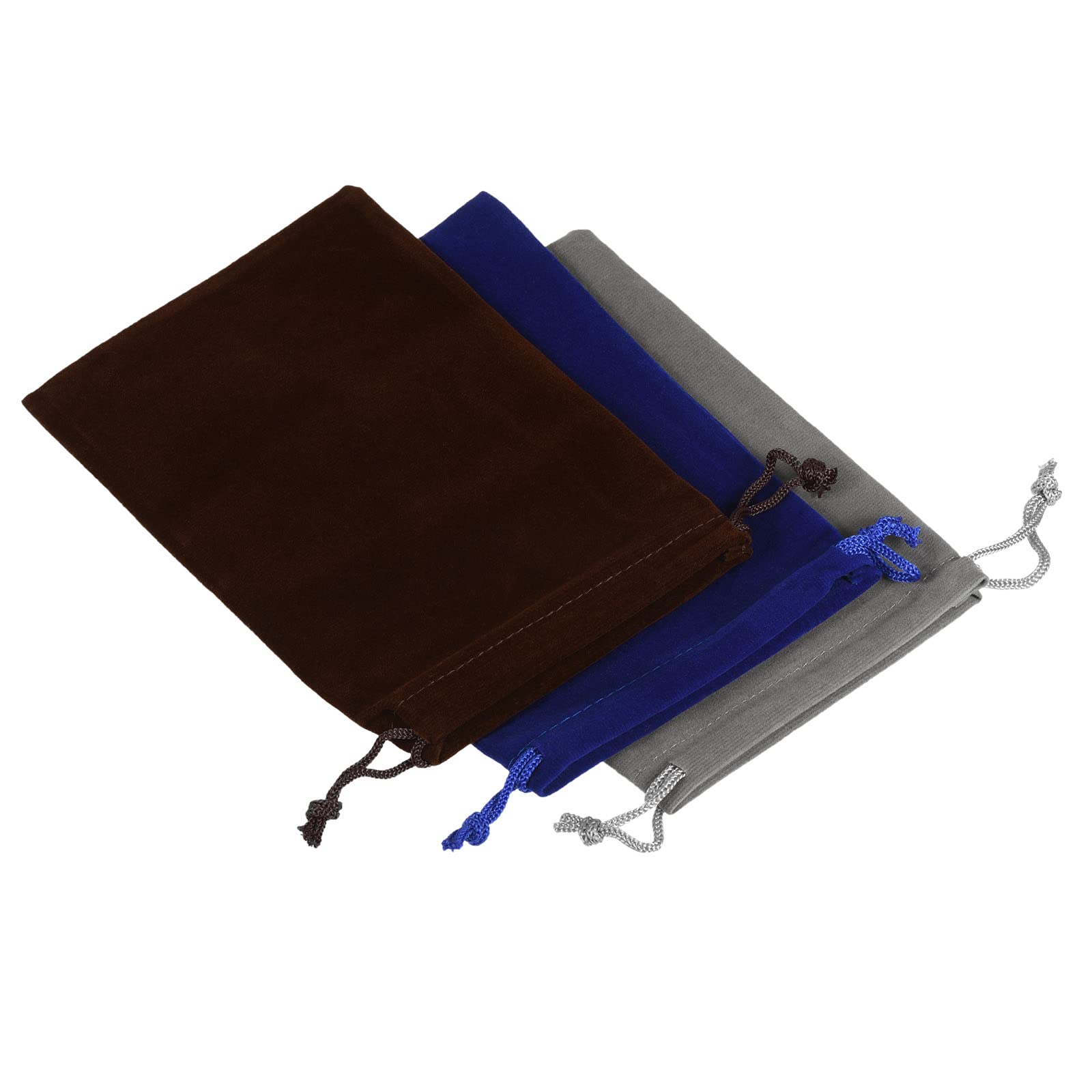 PATIKIL 18x12cm Drawstring Gift Bags, 3Pcs Soft Flannel Cloth Storage Pouch for Jewelry Glasses Wedding, Brown Dark Blue Grey