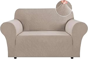 Flamingo P High Stretch Sofa Slipcover Non Slip Loveseat Covers for 2 Cushion Couch Washable Pet Furniture Protector Covers with Elastic Bottom, Thick Jacquard Fabric (Medium, Sand)
