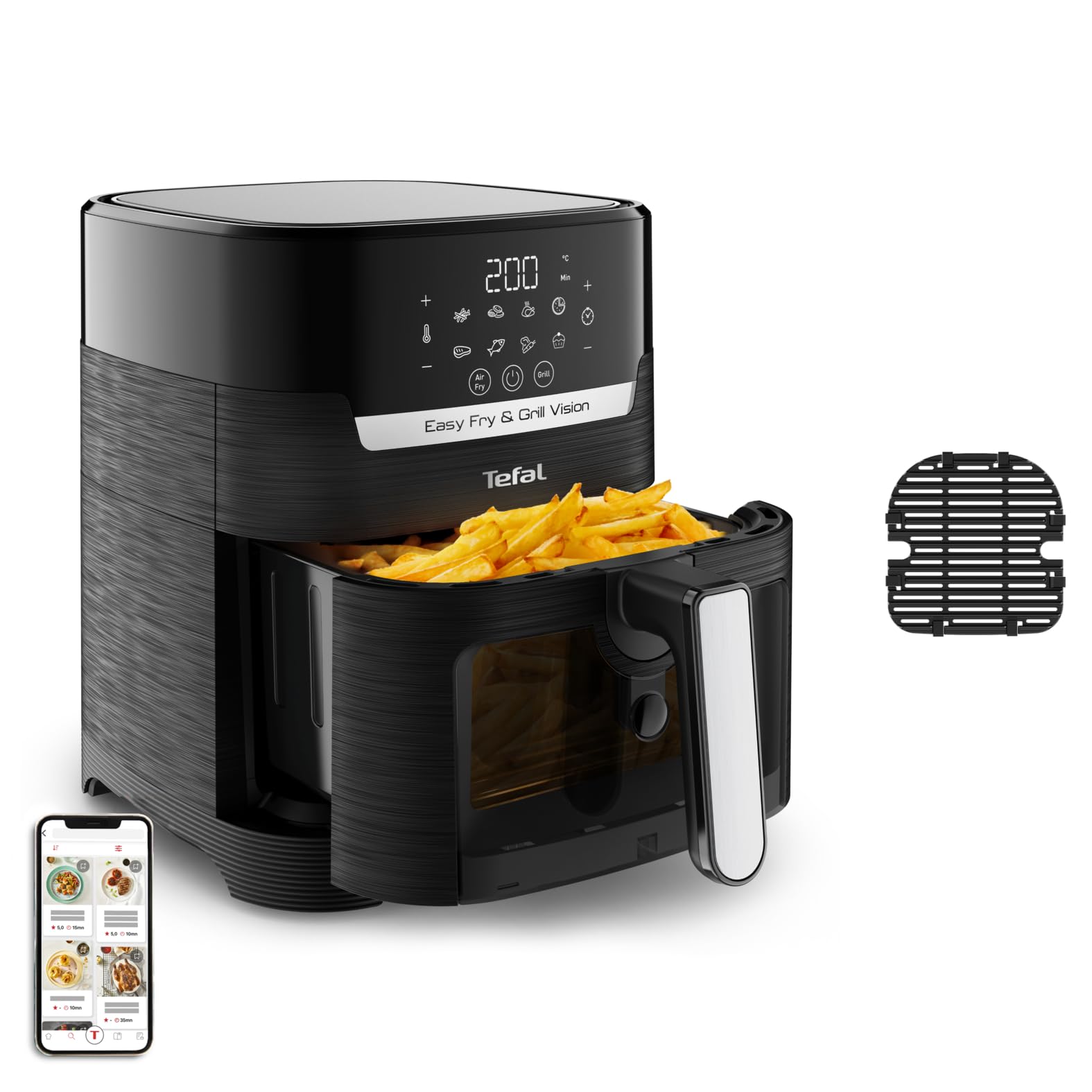 Tefal Easy Fry & Grill Vision Heißluftfritteuse 4,2 L – 2-in-1 Airfryer mit Sichtfenster & Grillplatte, Extra-Crisp Technologie, 8 Programme, Präzisions-Touchscreen, schnell & energiesparend EY5068