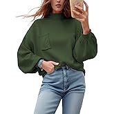 Women's Oversized Sweaters 2025 Fall Winter Casual Tops Lantern Long Sleeve Mock Neck Knit Pullover Sweaters with Pockets