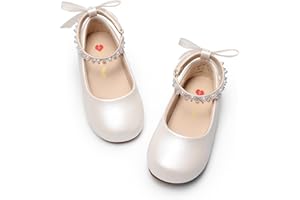 DREAM PAIRS Toddler Little Girls Dress Shoes Flower Girl Mary Jane Ballet Flat Shoes with Pearl Ankle Strap & Satin Bow for W