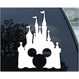Disney Style Castle with Mickey Inspired Vinyl Car Window Decal Sticker (White)