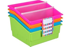 Really Good Stuff Picture Book Library Bins With Dividers - Neon Set Of 4