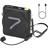 7RYMS WA1 Wireless Voice Amplifier for Teachers with Headset Microphone, Wireless Portable Amplifier with Noise Canceling, Mini Voice Amplifier for Classroom, Meeting, Training, Speech (BLACK)