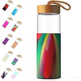 Tronco 24 oz Glass Water Bottles with Lids, Reusable Borosilicate Glass Bottles with Bamboo Lid & Non-Slip Silicone Sleeve for Gym, Hiking, Men and Women, Leak-Proof, BPA-Free, Dishwasher Safe
