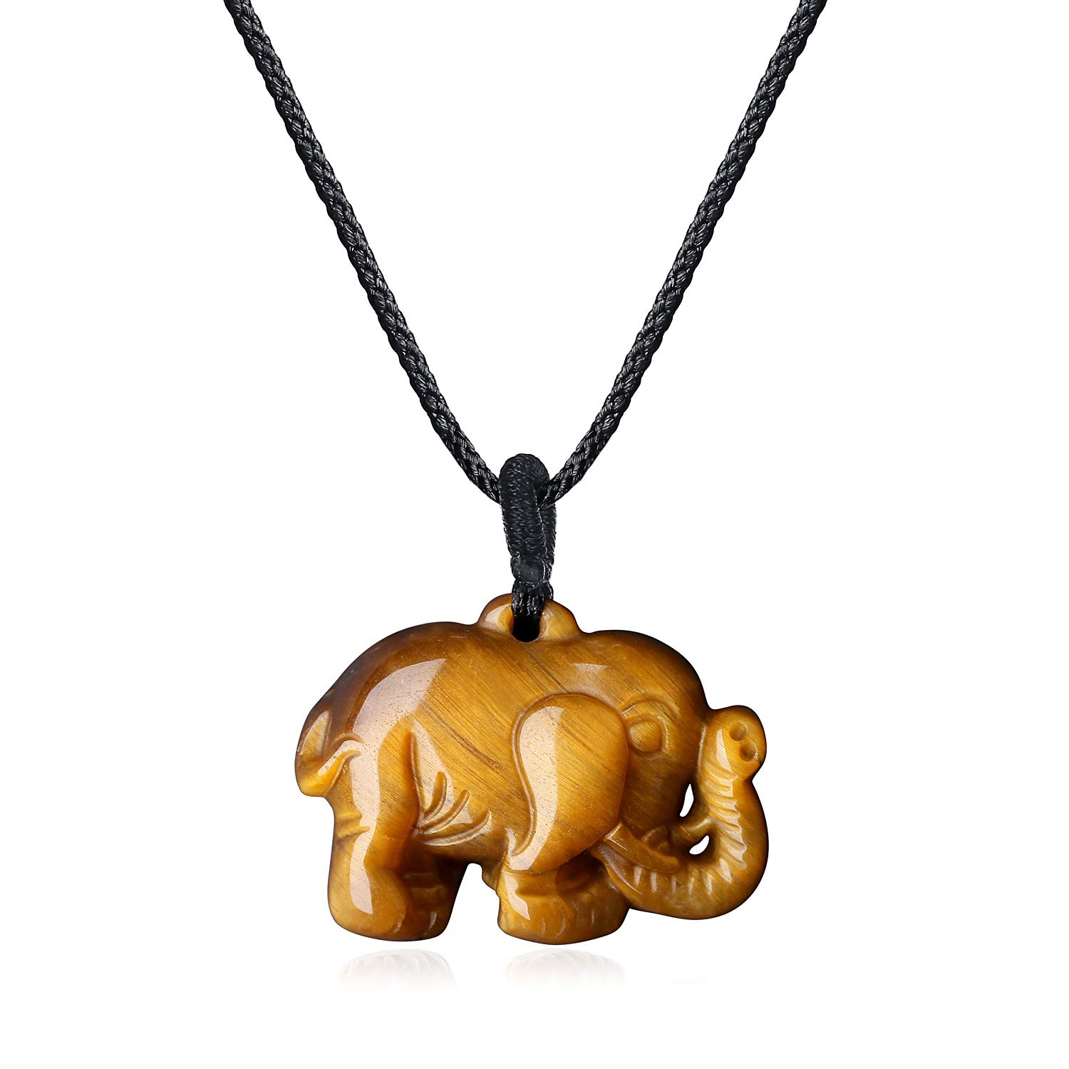 COAI Tigers Eye Stone Pendant Necklace Elephant Amulet for Women Girls