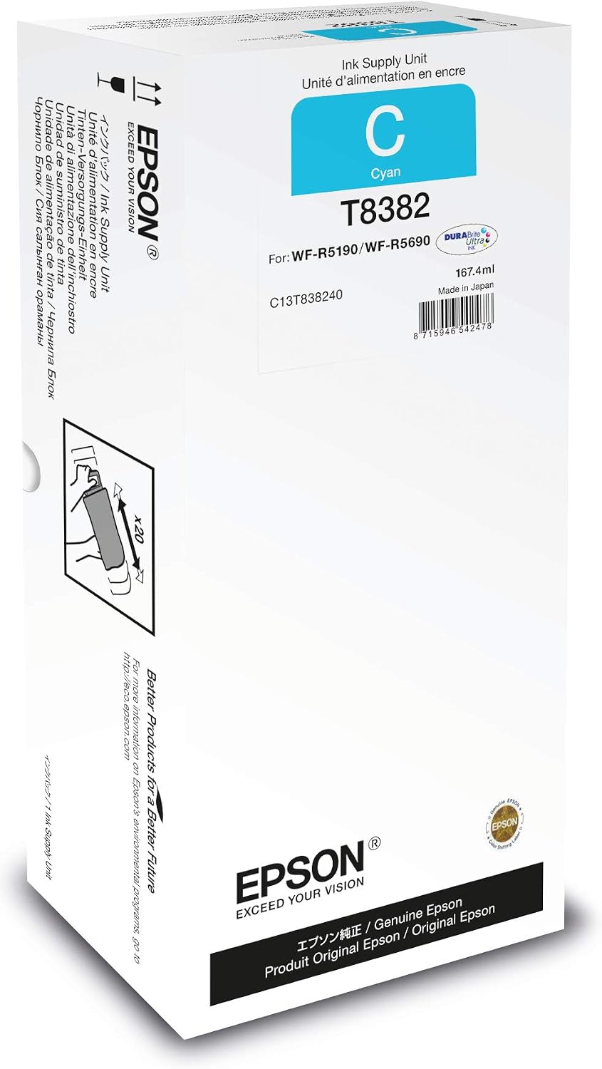 Epson T8382-167.4 ml, Cyan, Originale, Recharge d'encre, Pour Workforce Pro WF-R5190, WF-R5190DTW, WF-R5690, WF-R5690DTWF