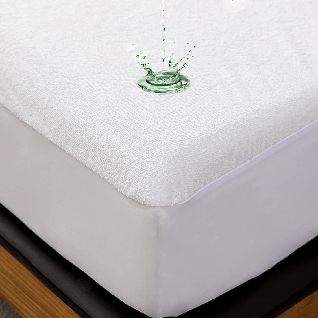 Prime Linens Terry Towel Mattress Protector Waterproof Dust Mite Proof Mattress Pad Cover with Extra Deep 35Cm Fitted Skirt Soft Anti Allergic (White, Single)