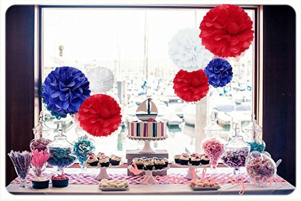 15 pcs Pom pom Decorations Tissue Pom Poms Paper Flower Ball for Wedding Festival Party for a Photo Wall Red Blue White (30.5 cm / 25 cm / 20 cm) - Image 4