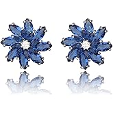 Cubic Zirconia Flower Stud Earrings - Large Sparkly CZ Crystal Rhinestone Snowflake Studs Daisy Floral Cluster Earrings Bridal Costume Jewelry for Bride Bridesmaids Birthstone Birthday Gift