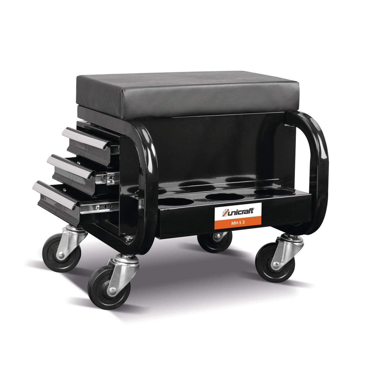 Unicraft MH-S 3 6201903 Mounting Stool with 3 Drawers Seat Height 367 mm Padded Seat Surface Steel Construction with Castors Maximum Load 120 kg