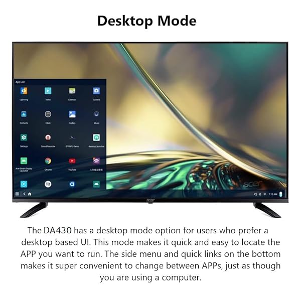 ACER DA430 BEMIIIX 43” FULL HD (1920 X 1080) VA SMART MONITOR | STREAMING TV (TUNER-FREE), NETFLIX, YOUTUBE & MORE | WI-FI 5 | BT 5.0 | 3 X HDMI 1.4, 1 X S/PDIF, 1 X CVBS, 2 X USB 2.0 & 1 X RJ-45