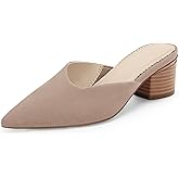 Coutgo Womens Pointed Toe V Cut Mules Chunky Block Heels Slip On Clogs Fashion Office Slides Shoes