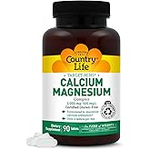 Country Life Target-Mins Calcium Magnesium Complex 1000mg/500mg, 90 Tablets, Certified Gluten Free, Certified Vegan, Certified Non-GMO Verified