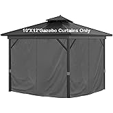 Mogtuo 10'x12' Privacy Gazebo Curtains Outdoor Waterproof, 4-Panels Sidewall Curtain Universal Replacement with Zipper for Patio, Backyard, Garden (Only Curtains, Grey)