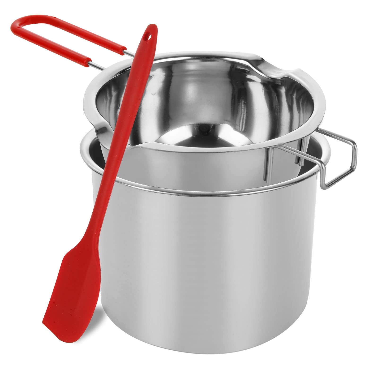 ZOFUN 3 Pcs 600 ML/21 Oz Double Boiler, 304 Staninless Steel Double Boiler Pot with 16cm Heating Pot & Silicone Scraper, Melting Pot Kit for Chocolate Cheese Candy Butter Candle Soap Melting