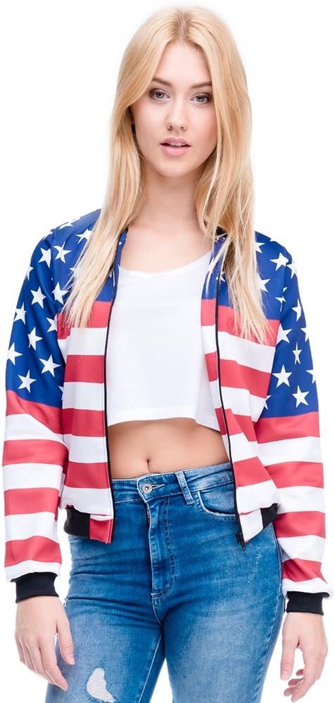 American Flag 3D Printed Bomber Jacket women Top