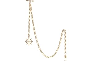 TREEWETO Men's Albert Chain Pocket Watch Curb Link Key Chain 2 Hooks with Antique Rudder Pendant Design Charm Fob T Bar