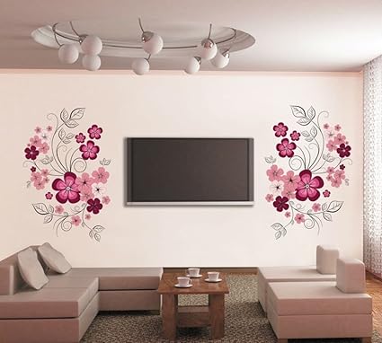 Decals Design Flowers with Vine Wall Sticker (PVC Vinyl, 30 cm x 90 cm, Multicolor)