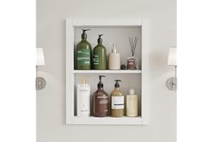 HAIDAIYA 14'' * 18'' Recessed Medicine Cabinet Wall Niche Wood, 2-Tier Bathroom Niche Insert for Drywall, in Wall Shelf Medicine Cabinets Replacement, for Living Room, Bathroom Storage, White