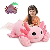Tezituor Large Axolotl Plush Pillow, 39.5" Big Glowing Axolotl Stuffed Animal, Super Soft & Cuddly Glow in The Dark Plush Toy for Kids, Teens Adults