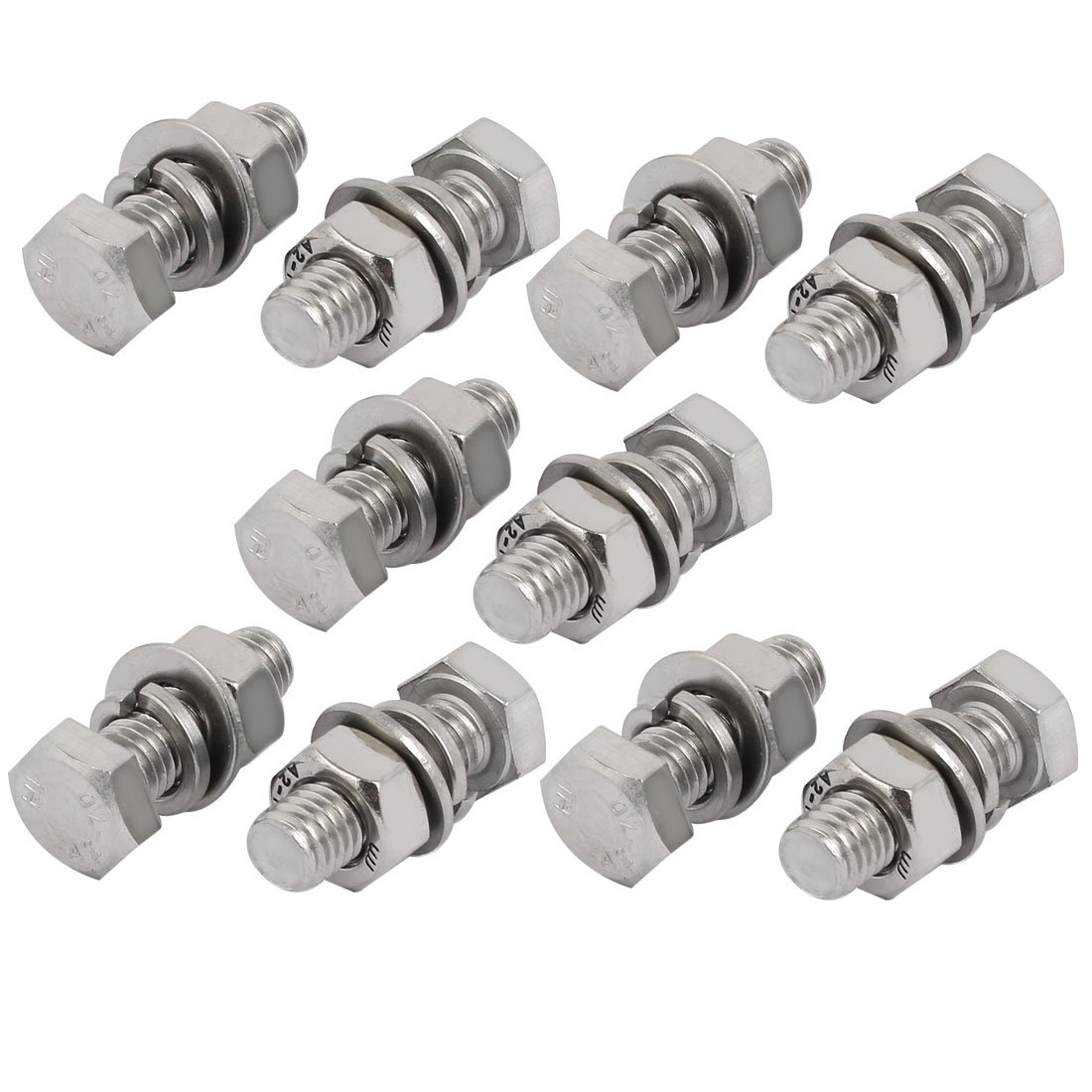 Sourcingmap 10 Set M8x25mm 304 Stainless Steel Hex Bolts w Nuts and Washers Assortment Kit