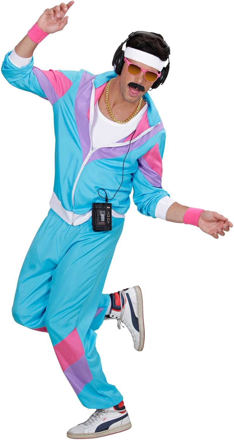 WIDMANN 80s/90s Tracksuit Costume/Outfit, Blue, Pink and Purple, Jacket and Trousers, Disco, Jogging Suit, Retro Style - Image 4