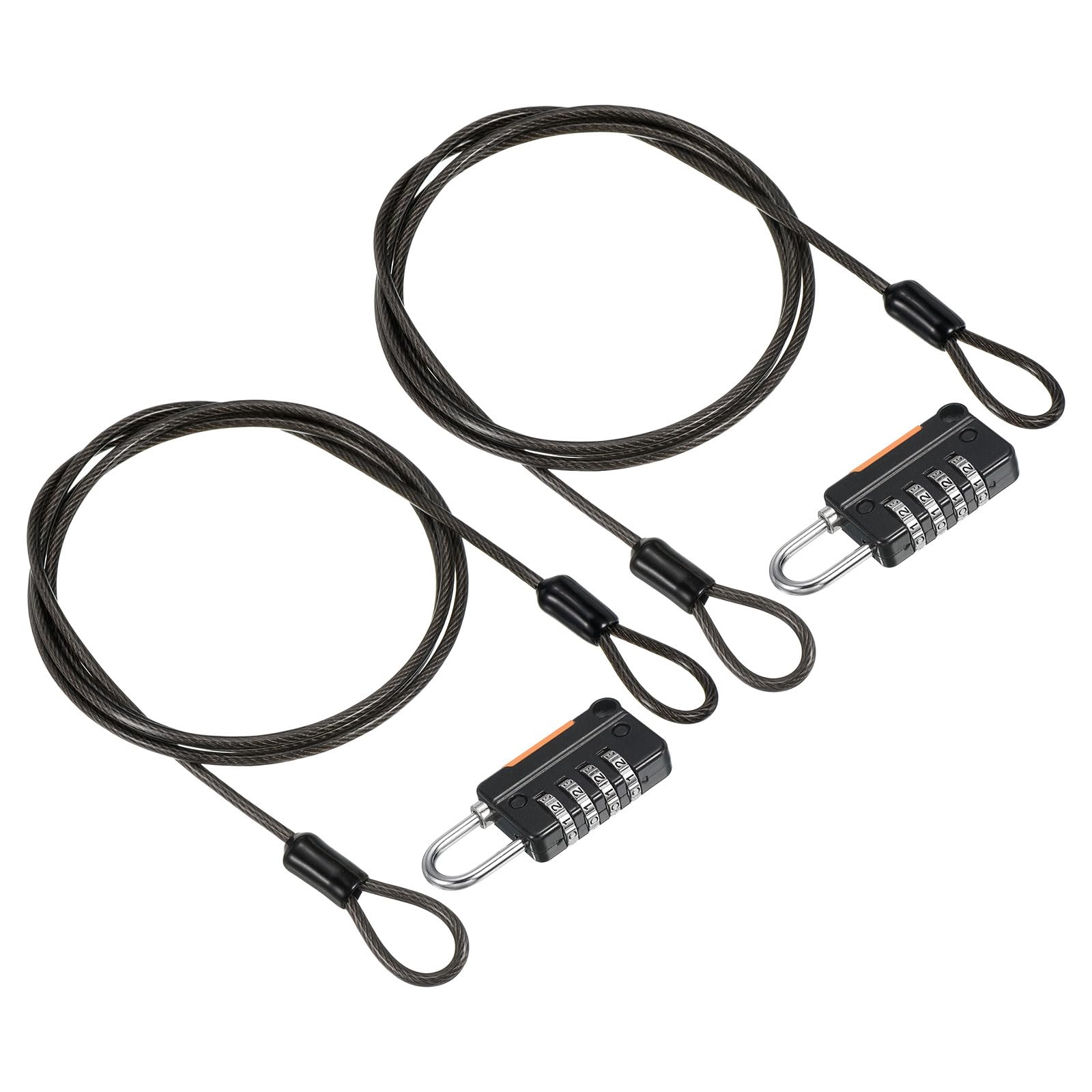 PATIKIL Security Steel Cable with 4 Digit Combination Lock, 2 Set 3.3Ft Coated Safety Wire Rope Double Loop Padlock for Outdoor Travel Luggage, Black
