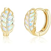Lasidor Leaf Small Hoop Earrings for Women Girls Opal Huggie Hoop Earrings 14K Gold Plated Cartilage Mini Earrings