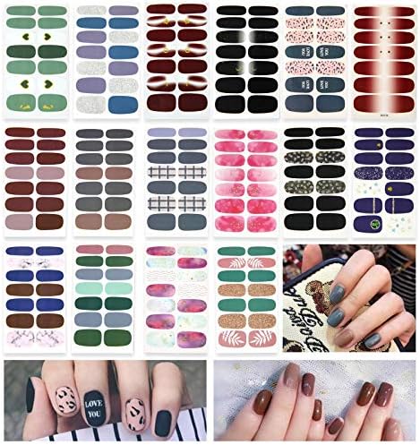 LATTCURE Nail Stickers, Set of 16, Nail Stickers, Easy to Apply, Nail Accessories, Women, Decorative, Various Patterns, Cute, Popular, Includes Nail File