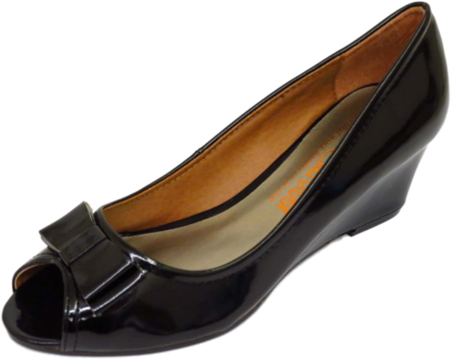 Ladies Black Patent SLipOn Low Wedge Heel Work Smart Court PeepToe Shoes Sizes 59 Amazon.co