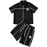 SOLY HUX Men's 2 Piece Summer Outfits Graphic Zip Up Short Sleeve Collared Shirt and Shorts Set Casual Tracksuit