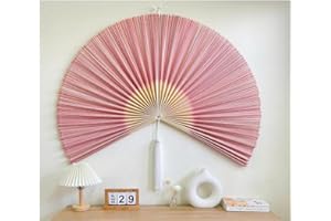 ChumDecor Fan Wall Decor,Japanese Wall Fan Decor,Large Bamboo Fan Wall Art For Boho Hanging Headboard,Decorative Folding Fan For Over Bed Decorations,Large Wall Dcor (Redpink, 48inch)