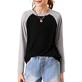 blibean Tween Girls Fall Shirts Tween Kids Girl Long Sleeve Tshirts Cute Color Blocked Tops Fashion Clothes Size 14-15 Years Old A Black