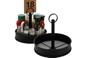 AVLA 2 Pack Steel Condiment Caddy, Rust-Resistant Seasoning Sauce Holder, Metal Storage Rack Basket with Display Handle, Tabl