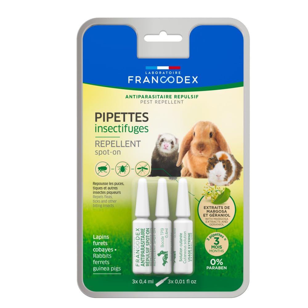 3 Insect repellent pipettes. Rabbits, Ferrets and Guinea Pigs.
