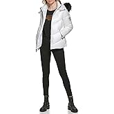 KARL LAGERFELD Women's Faux Fur Trim Hooded Down Short Puffer Jacket