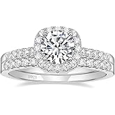 EAMTI 1.2CT 925 Sterling Silver Bridal Rings Sets Cubic Zirconia Halo CZ Engagement Wedding Bands for Women Promise Rings for Her Size 4-11