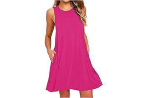 GENERIC Summer Dresses for Women 2024 Casual Beach Sundresses Flowy Sleeveless Short Dress Fashion Loose Dress with Pockets