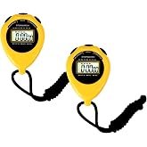 Stopwatch Sport Timer, 2 Pack Large Display Digital Stopwatch Timer with Date Time, No Alarm Silent Easy to Set Stopwatches for Sports, Coaches, Kids, Swimming and Running (Yellow)