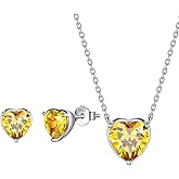 Aurora Tears Hearts Necklace Earrings Jewelry Sets - Women 925 Sterling Silver Birthstone Pendants Earrings Set Crystal Wedding Birthday Jewelry