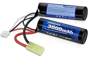 URGENEX 3000mAh Airsoft Battery 7.4V Nunchuck Battery with Mini Tamiya Plug 2S Rechargeable Stick Shape Butterfly Fit for Most Airsoft Model Guns Rifles