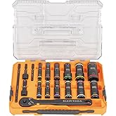 Klein Tools 65626 KNECT Deep Well Impact Socket Set, 3/8-Inch Drive Ratchet, 24 SAE and Metric Flip Socket Sizes, MODbox Case