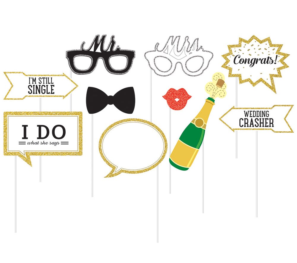 Creative Party PC324561 Wedding Photo Booth Props-10 Pcs, Paper, Multi Color
