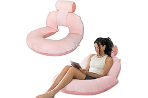 INSEN Reading Pillow, Back Pillow for Sitting in Bed for Reading, Nurse & Relax, Reading Pillow for Adults, Moms & Kids, Sit Up Pillow for Bed (Upgrade-Dot Velvet-Pink, Upgraded)