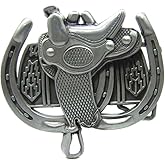 MASOP Western Cowboy Big Horse Saddle Horseshoe Heavy Metal Belt Buckle for Men